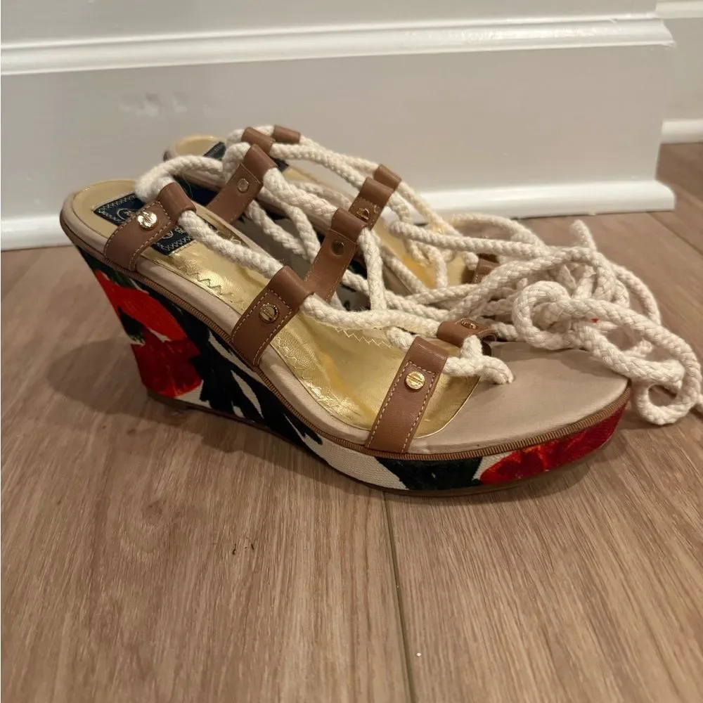 Milly for Sperry Topsider Floral Wedge Sandals with rope lace up